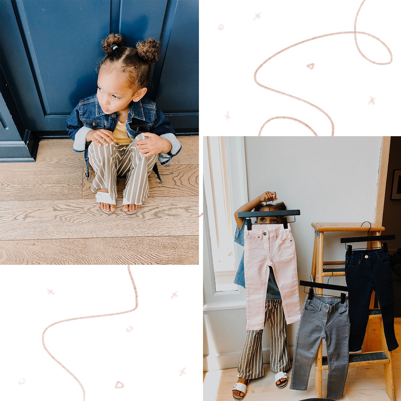 Girl sitting and girl showing jeans