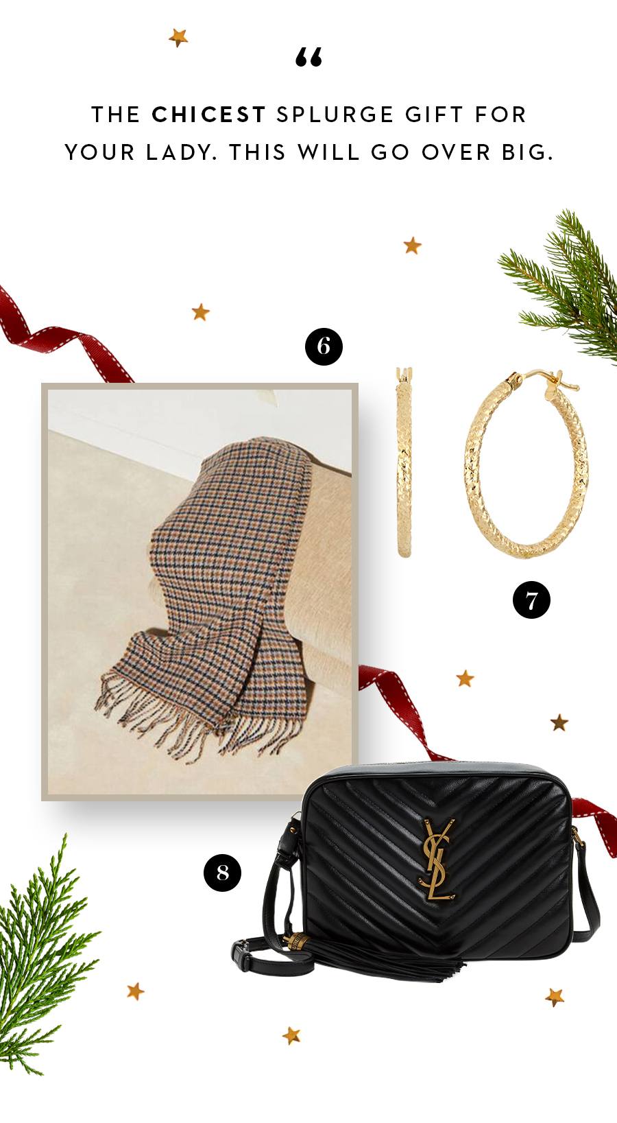 scarf, YSL bag and earrings 