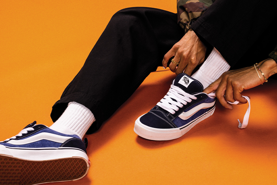 Navy blue and orange cheap vans