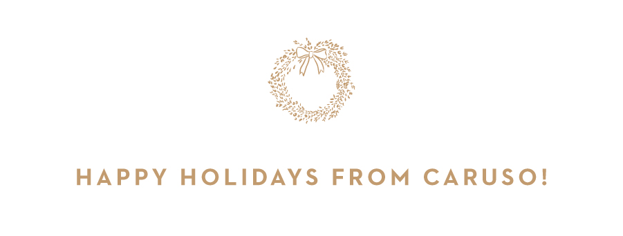 Wreath Icon and "Happy Holidays from Caruso" text 